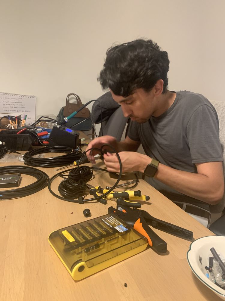 Handmaking cables for a prototype.